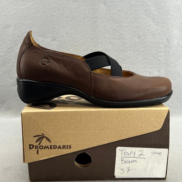 Dromedaris Tracy 2 Leather Mary Jane Low Block Heel Shoe-Brown-Women Size 37-NEW - Picture 2 of 14
